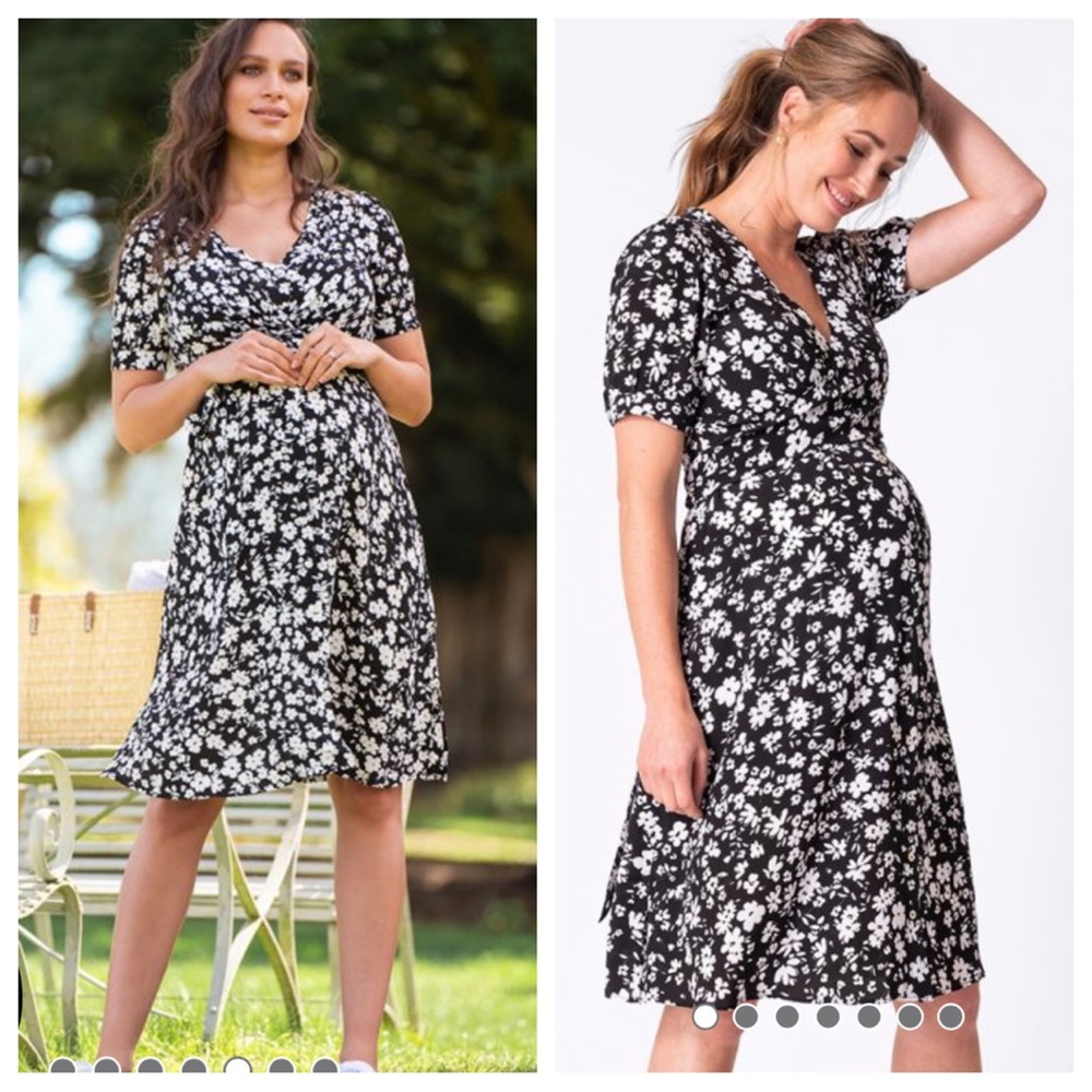 Seraphine Black Floral Print Maternity & Nursing Dress